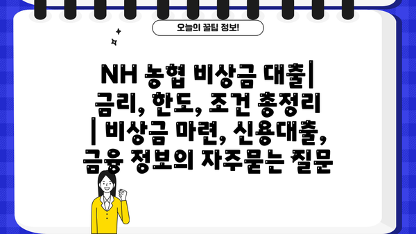 NH 농협 비상금 대출| 금리, 한도, 조건 총정리 | 비상금 마련, 신용대출, 금융 정보