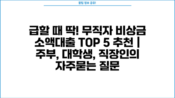 급할 때 딱! 무직자 비상금 소액대출 TOP 5 추천 | 주부, 대학생, 직장인