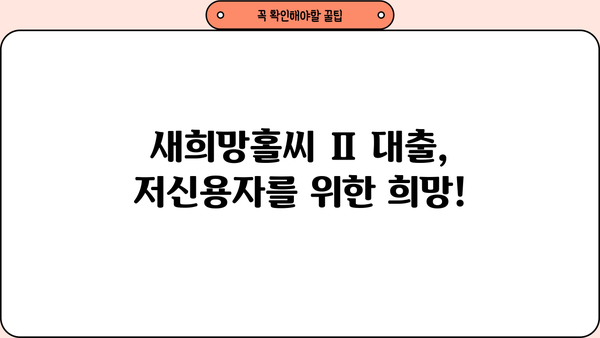하나은행 새희망홀씨 Ⅱ 대출| 조건, 혜택, 자격, 신청 방법 총정리 | 신용대출, 저신용자 대출, 서민금융