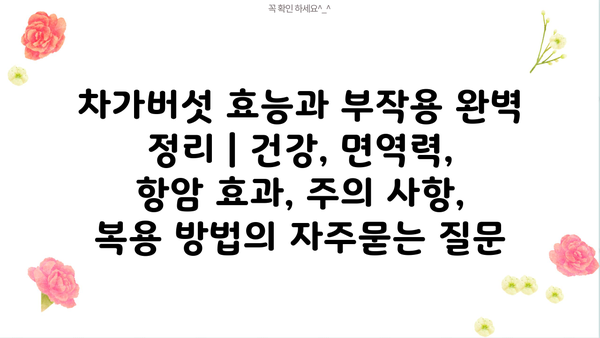 차가버섯 효능과 부작용 완벽 정리 | 건강, 면역력, 항암 효과, 주의 사항, 복용 방법