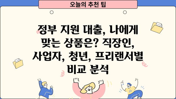 직장인, 사업자, 청년, 프리랜서를 위한 저금리 정부지원 대출 상품 비교 가이드 | 비대면 신청, 조건 확인, 최신 정보