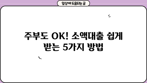 주부대출 BEST 5| 소액대출 쉽게 받는 곳 (최신 정보) | 주부, 소액, 저금리, 신용대출, 비교