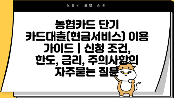 농협카드 단기 카드대출(현금서비스) 이용 가이드 | 신청 조건, 한도, 금리, 주의사항