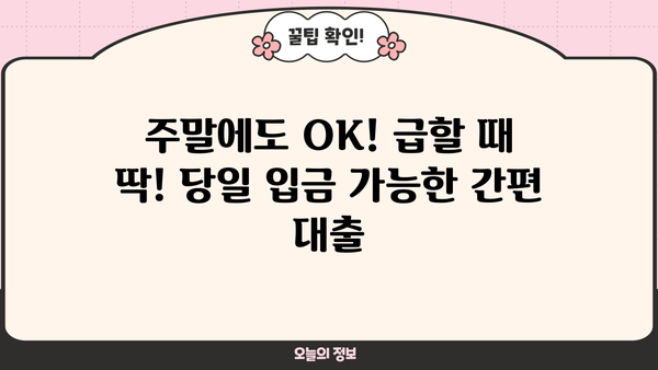 주말에도 OK! ? 당일 입금 가능한 TOP 5 간편 대출 | 비대면, 무방문, 모바일 신청