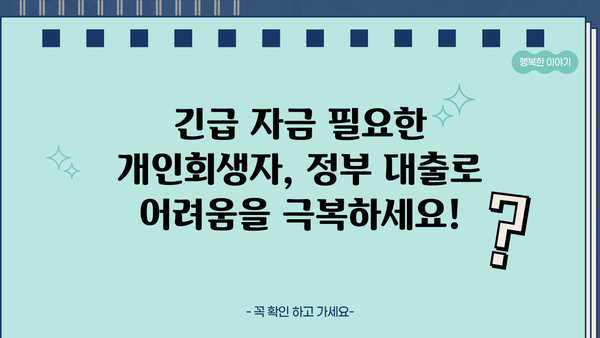 개인회생 중에도 가능한 정부 지원 대출 알아보기 | 개인회생, 정부대출, 금융 지원, 긴급 자금