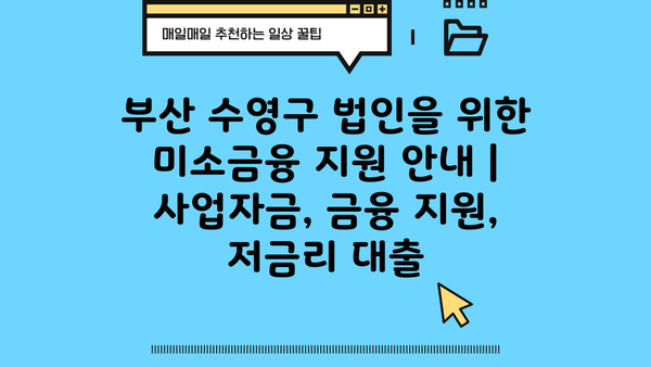 부산 수영구 법인을 위한 미소금융 지원 안내 | 사업자금, 금융 지원, 저금리 대출