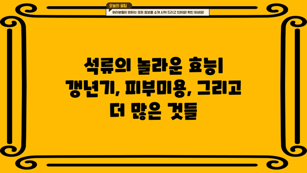 여성 건강을 위한 석류의 모든 것| 효능, 부작용, 섭취 방법 | 석류즙, 여성 건강, 갱년기, 피부미용