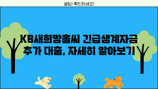 국민은행 KB새희망홀씨 긴급생계자금 추가 대출| 한도, 금리, 기간, 조건 완벽 정리 |  대출 조건, 신청 방법, 필요 서류