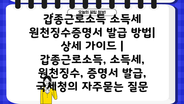 갑종근로소득 소득세 원천징수증명서 발급 방법| 상세 가이드 | 갑종근로소득, 소득세, 원천징수, 증명서 발급, 국세청