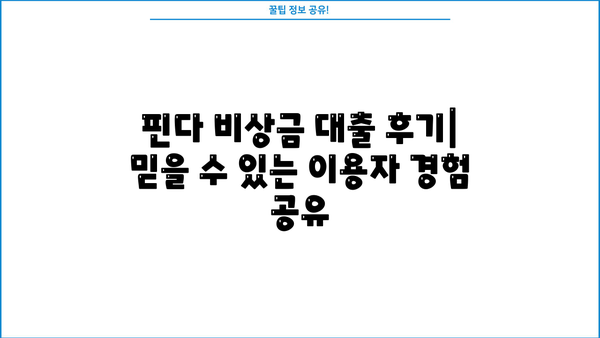 핀다 비상금 대출 후기| 믿을 수 있는 이용자 경험 공유 | 비상금, 소액대출, 후기, 핀다